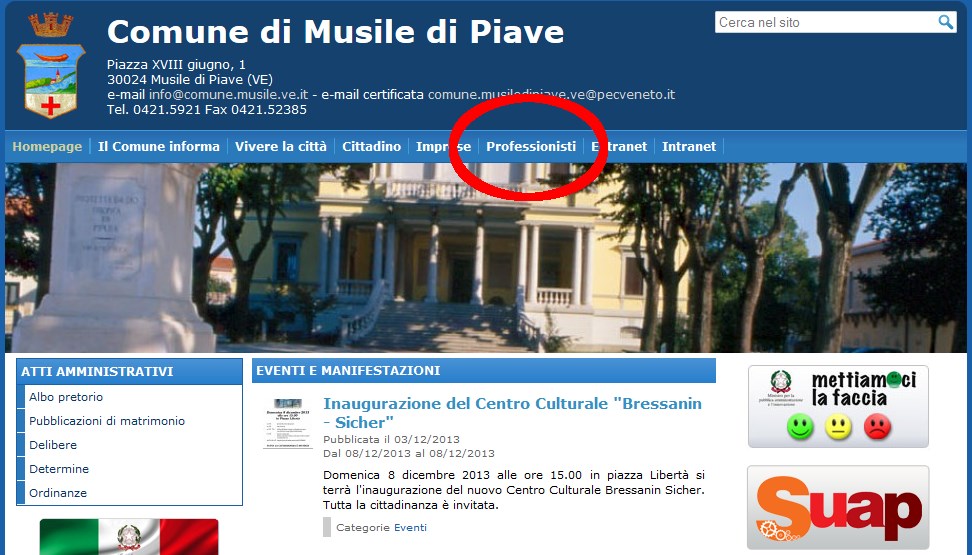 ACCESSO RISERVATO Entrando nell home page del sito istituzionale del comune, si ha la possibilità di accedere ad un area riservata ai Professionisti (Fig.
