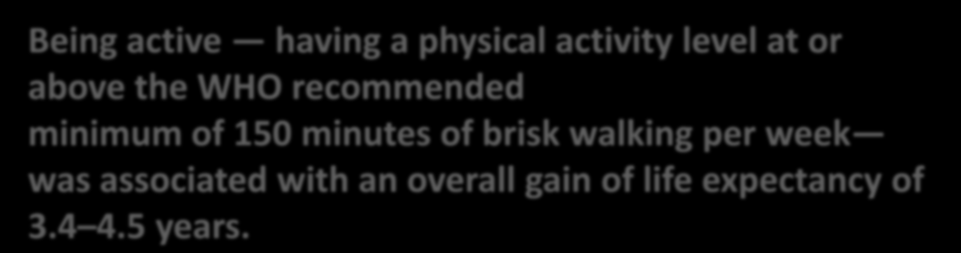 Being active having a physical activity level at or above the WHO recommended minimum of 150