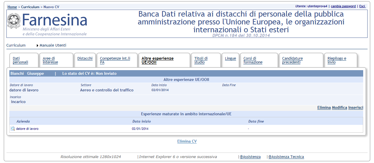 6.5 Sezione Altre esperienze UE/OO.II.