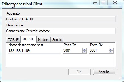 ATS8500_Release_Notes_01_2_0_8996_IT.doc 4 of 6 Con il tasto Aggiungi si imposta la modalità di connessione alla centrale.