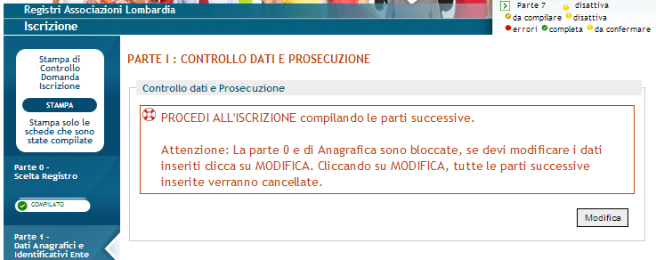 Figura 16 Domanda di Iscrizione conclusione parti 0 e 1