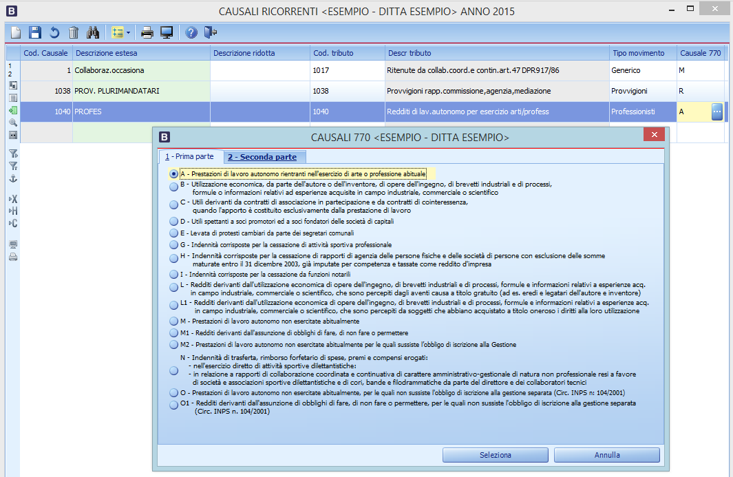 Impostazione delle causali ricorrenti OPERATIVITÀ IN BUSINESS NET Prima di procedere all estrazione dei dati delle Certificazioni Uniche è consigliato impostare il codice causale 770 nelle causali