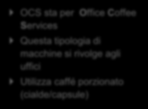 sta per Hotel / Restaurants / Café Si tratta di macchine utilizzate principalmente per l erogazione di caffé Possono essere a cialde