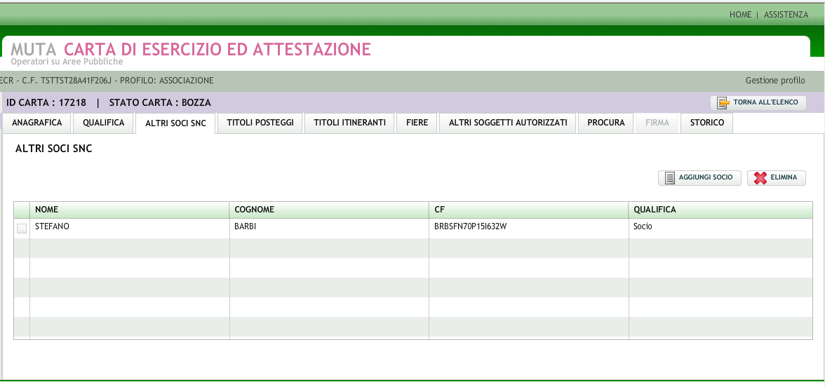 Figura 4.1.19: Scheda Altri soci snc relativa ad una s.n.c. Figura 4.