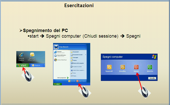 Esercizio 3: Uso del Mouse 1) Aprire il gioco Solitario a) Start/Tutti i programmi/giochi/solitario 2) Trascinare le carte al posto giusto (tenendo premuto