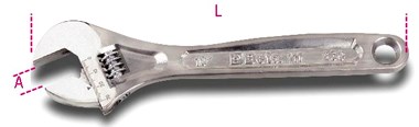 Chiave a rullino Adjustable fork wrench Chiave regolabile a rullino cromata con scala graduata millimetrata ed in pollici, DIN 3117, ISO 6787.