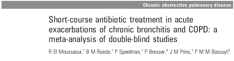 Riacutizzazione di BPCO, bronchite cr. terapia antibiotica breve vs lunga 21 RCT doppio cieco (10698 paz.