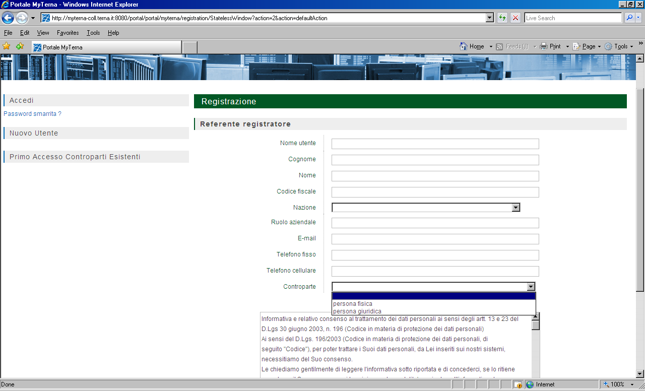 3 Processo di registrazione al portale MyTerna 3.1 