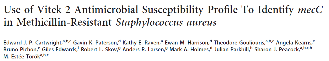 JCM 2013 Utilizzando il profilo oxacillina S cefoxitina R, il sistema Vitek2 ha identificato