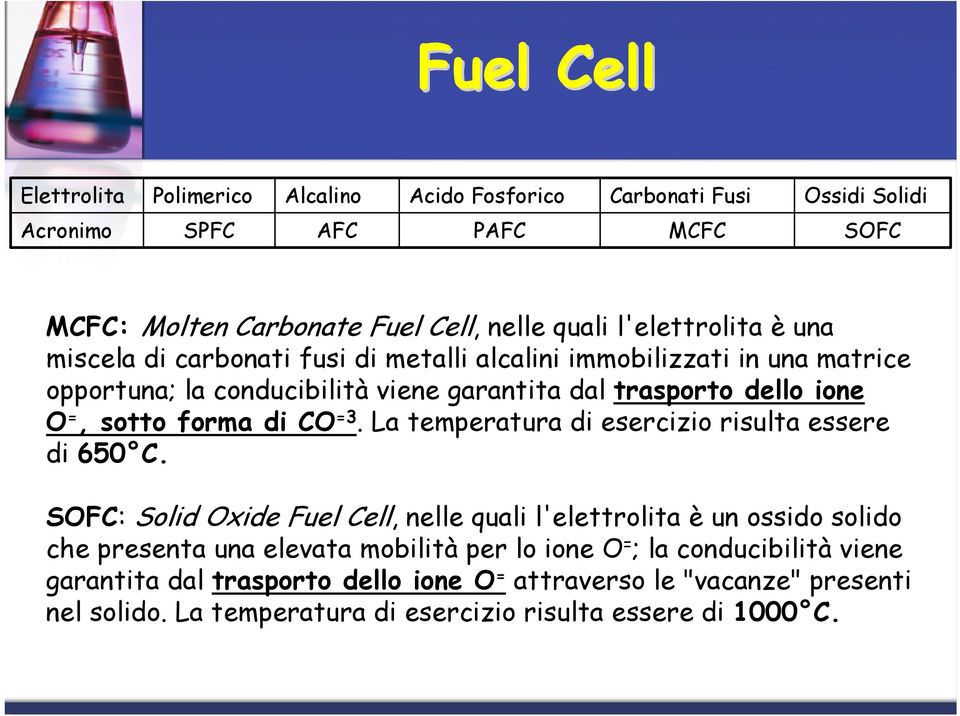 sotto forma di CO =3. La temperatura di esercizio risulta essere di 650 C.