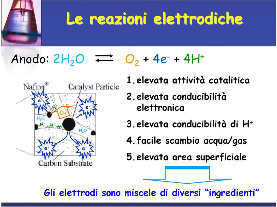 2.elevata conducibilità elettronica 3.elevata conducibilità di H + 4.