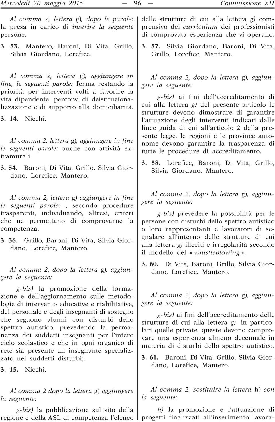 Silvia Giordano, Baroni, Di Vita, Grillo, Al comma 2, lettera g), aggiungere in fine, le seguenti parole: ferma restando la priorità per interventi volti a favorire la vita dipendente, percorsi di