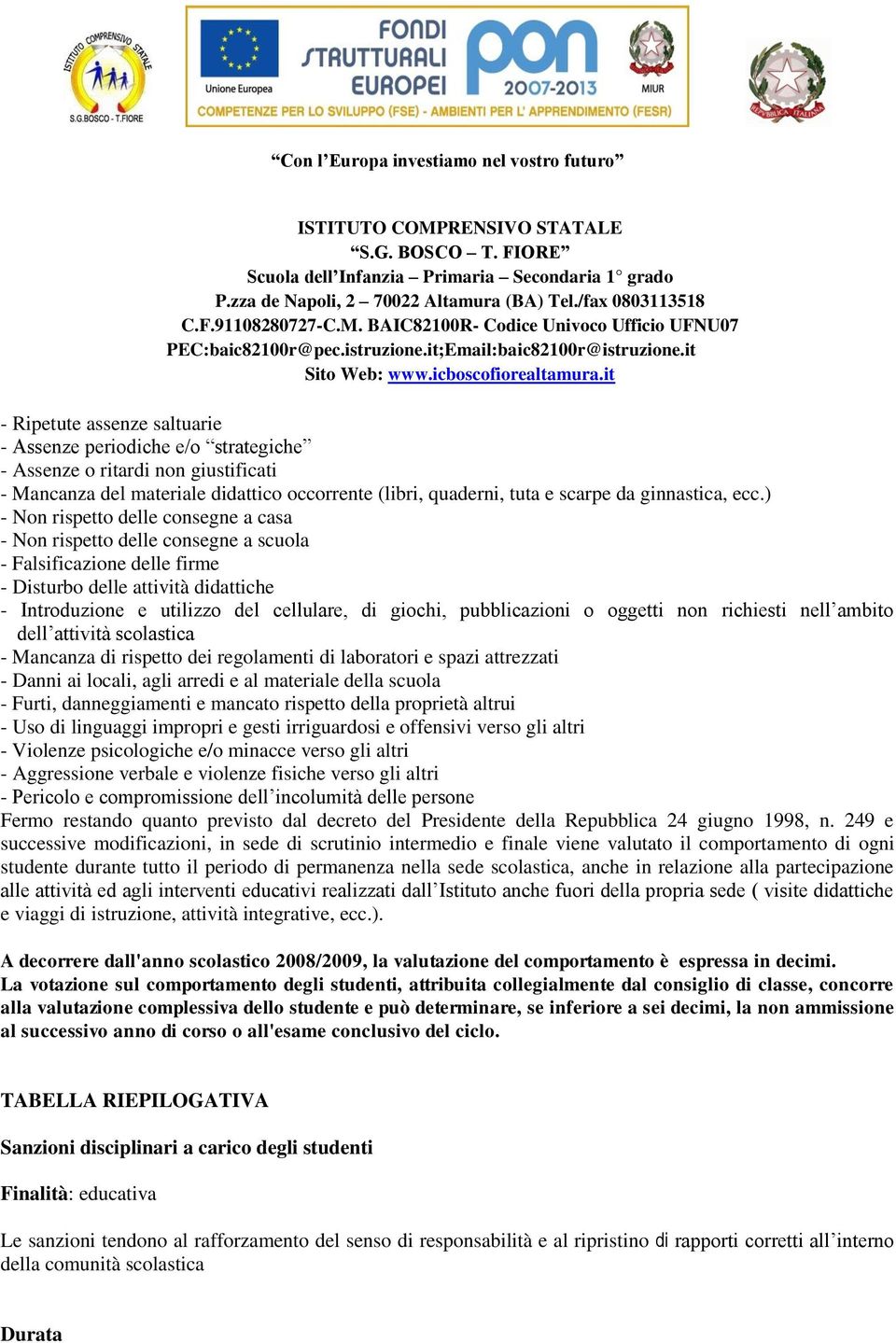 pubblicazioni o oggetti non richiesti nell ambito dell attività scolastica - Mancanza di rispetto dei regolamenti di laboratori e spazi attrezzati - Danni ai locali, agli arredi e al materiale della