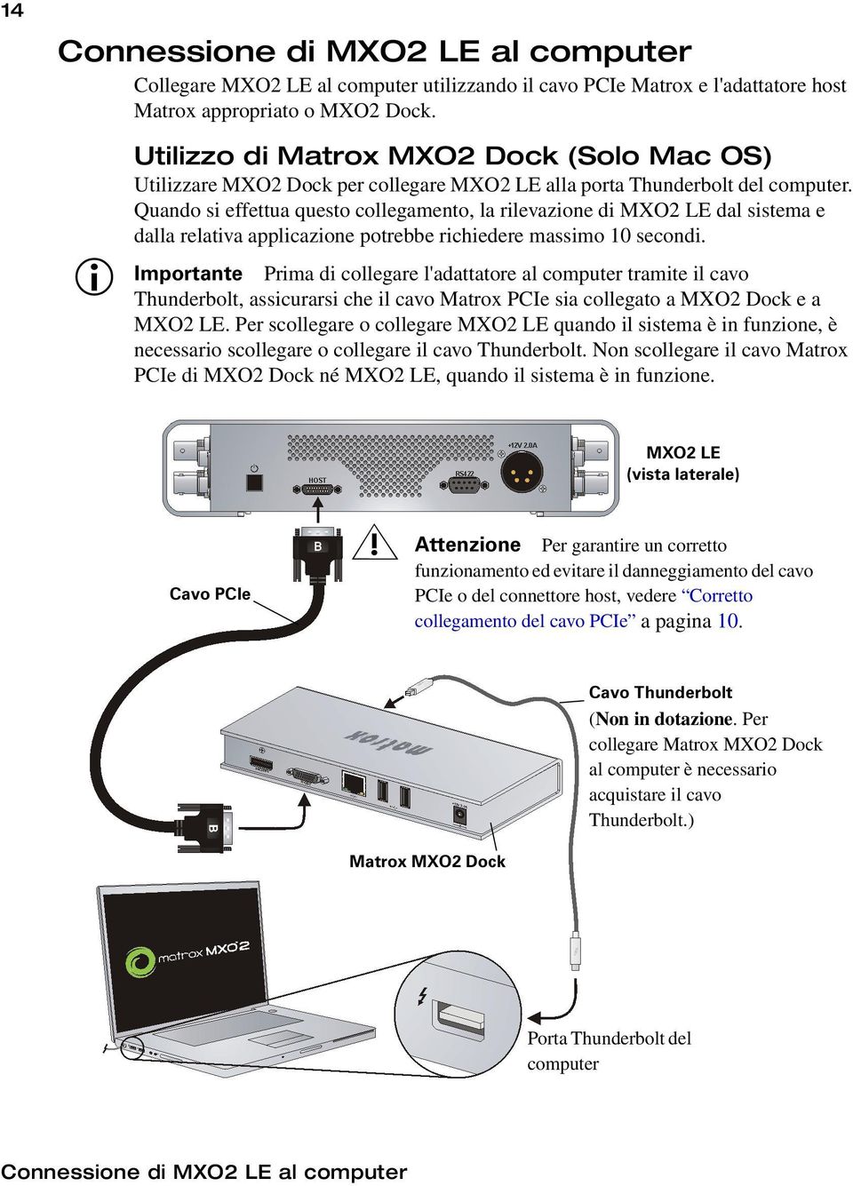 Quando si effettua questo collegamento, la rilevazione di MXO2 LE dal sistema e dalla relativa applicazione potrebbe richiedere massimo 10 secondi.