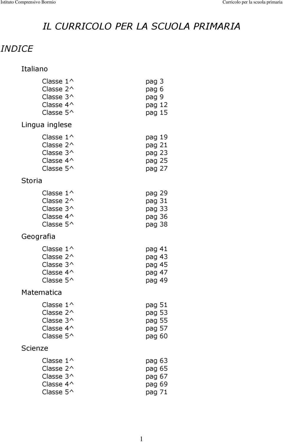 Classe 4^ pag 36 Classe 5^ pag 38 Classe 1^ pag 41 Classe 2^ pag 43 Classe 3^ pag 45 Classe 4^ pag 47 Classe 5^ pag 49 Matematica Scienze Classe 1^ pag