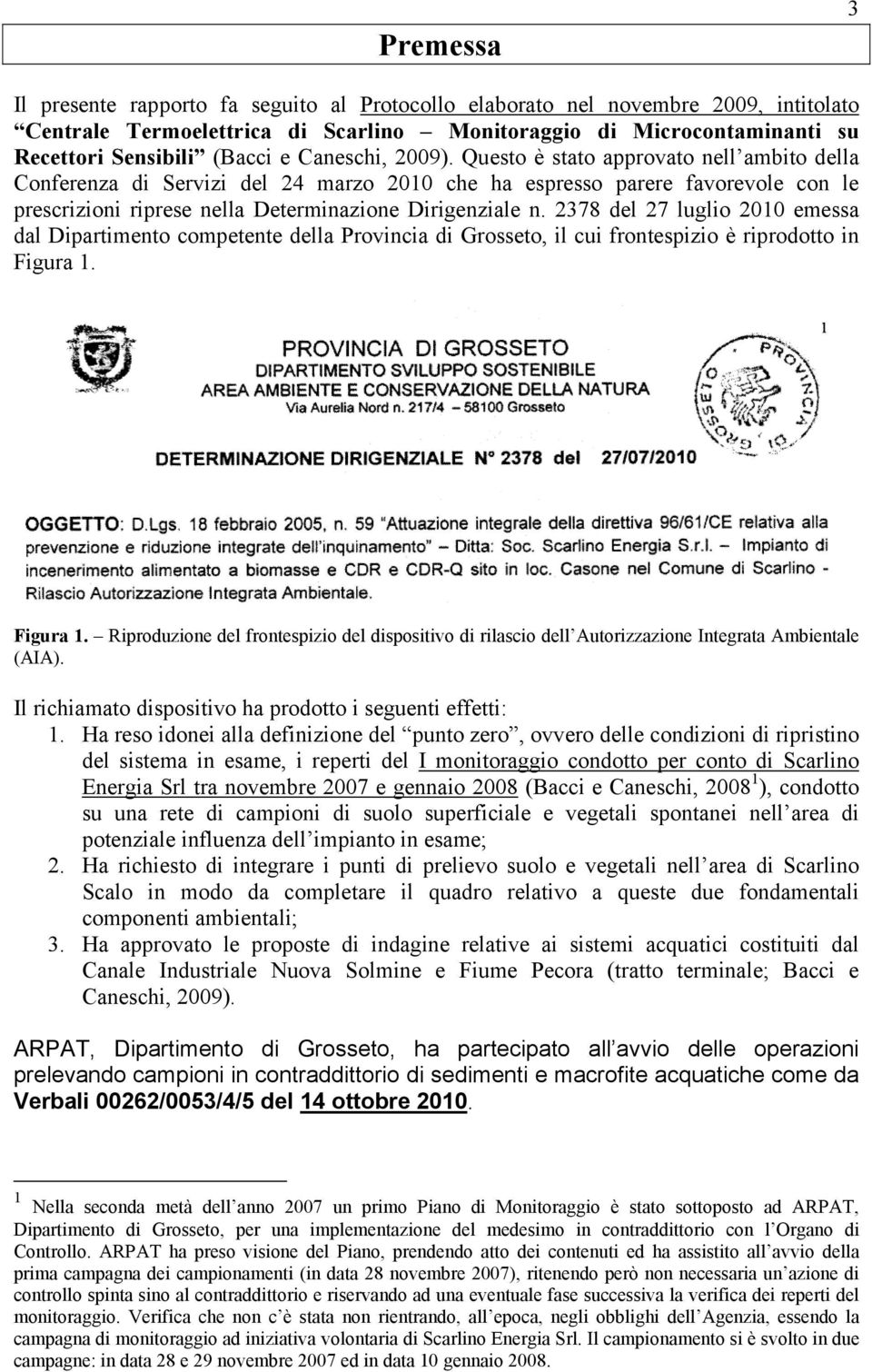 2378 del 27 luglio 2010 emessa dal Dipartimento competente della Provincia di Grosseto, il cui frontespizio è riprodotto in Figura 1.