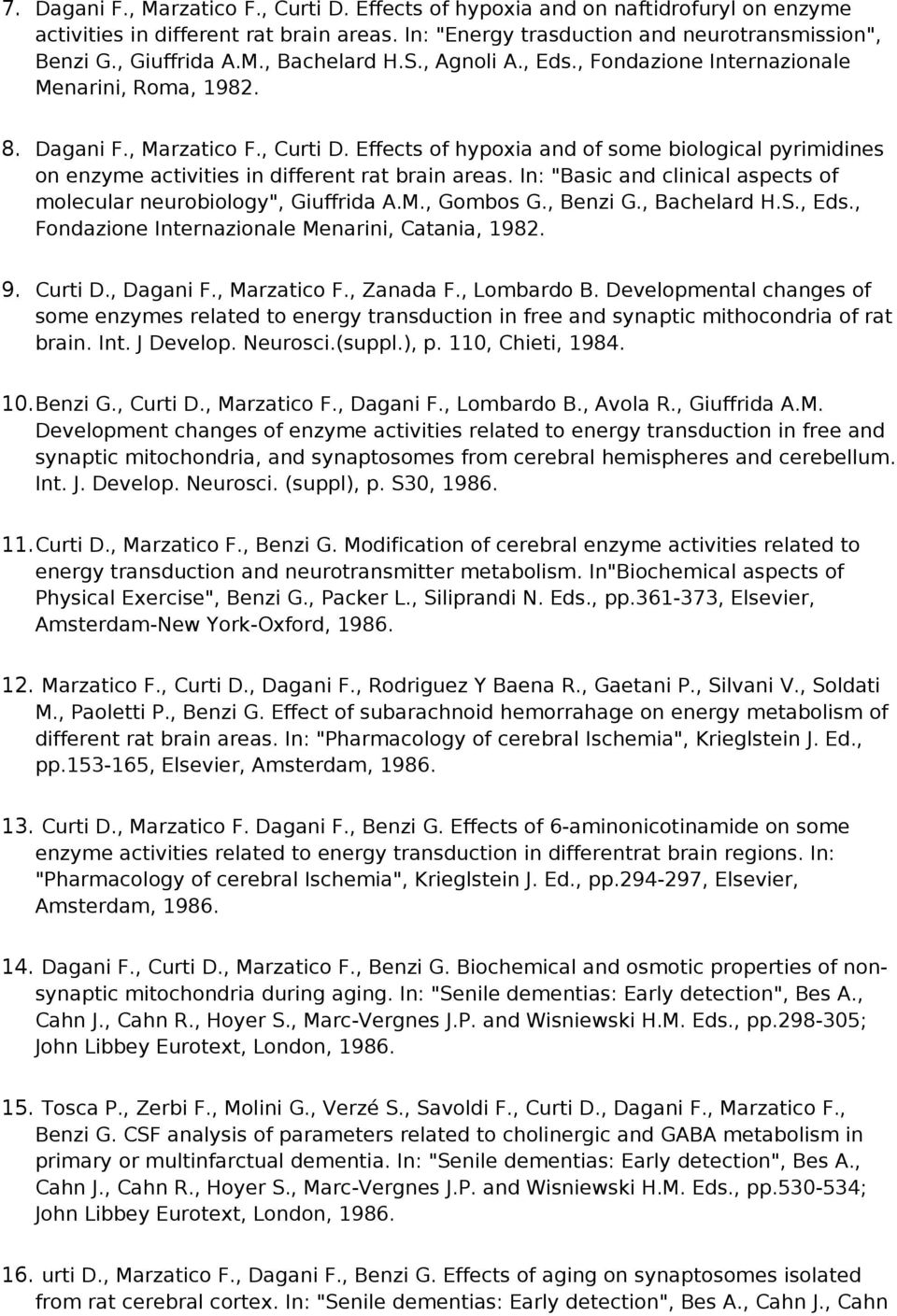 Effects of hypoxia and of some biological pyrimidines on enzyme activities in different rat brain areas. In: "Basic and clinical aspects of molecular neurobiology", Giuffrida A.M., Gombos G., Benzi G.