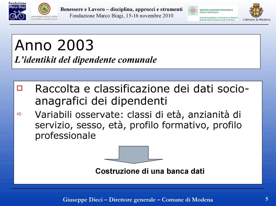 Variabili osservate: classi di età, anzianità di servizio,