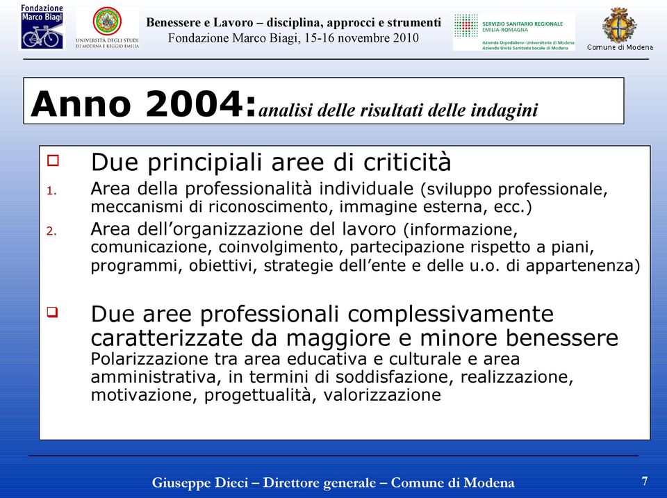 Area dell organizzazione del lavoro (informazione, comunicazione, coinvolgimento, partecipazione rispetto a piani, programmi, obiettivi, strategie dell ente e