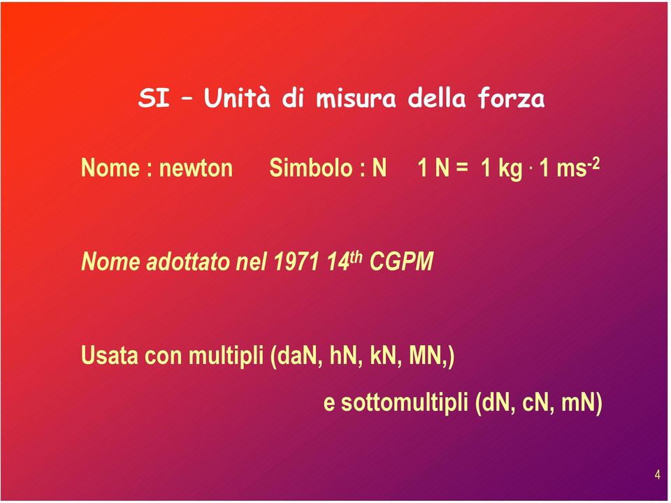 1 ms -2 Nome adottato nel 1971 14 th CGPM