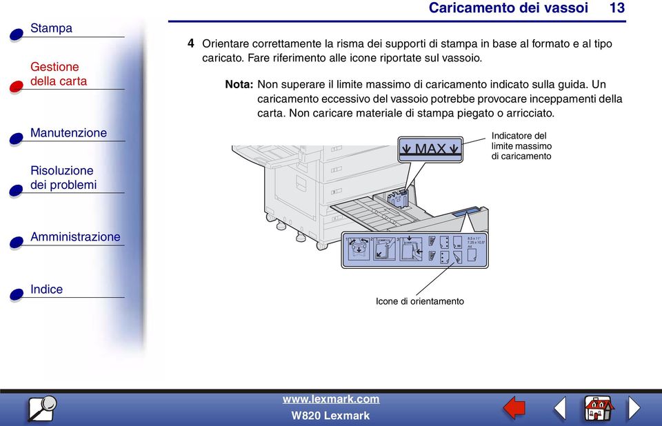 Nota: Non superare il limite massimo di caricamento indicato sulla guida.