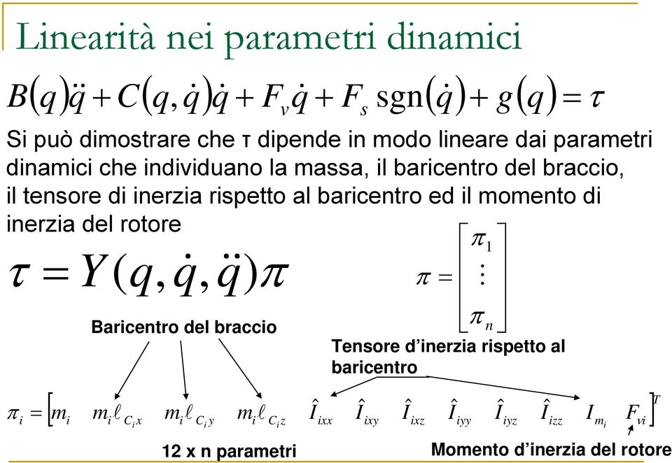 erza rspetto al barcetro ed l mometo d erza del rotore s π π1 M π Tesore d erza rspetto al barcetro π [ m