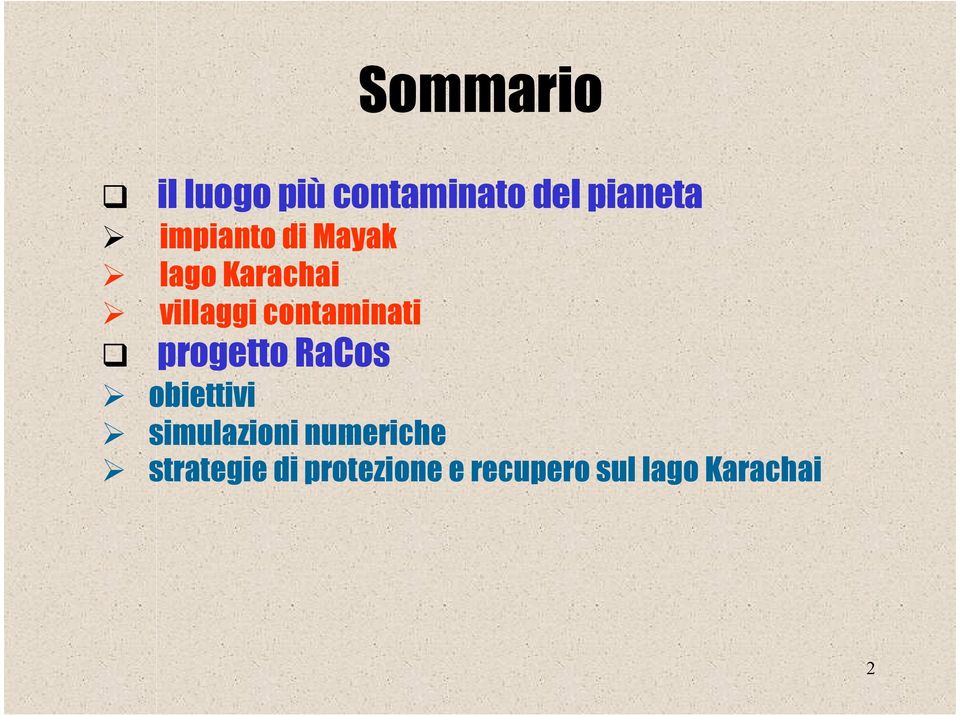 contaminati progetto RaCos obiettivi simulazioni