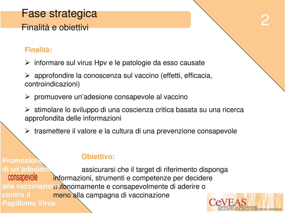 ricerca approfondita delle informazioni trasmettere il valore e la cultura di una prevenzione consapevole Obiettivo: assicurarsi che il target di