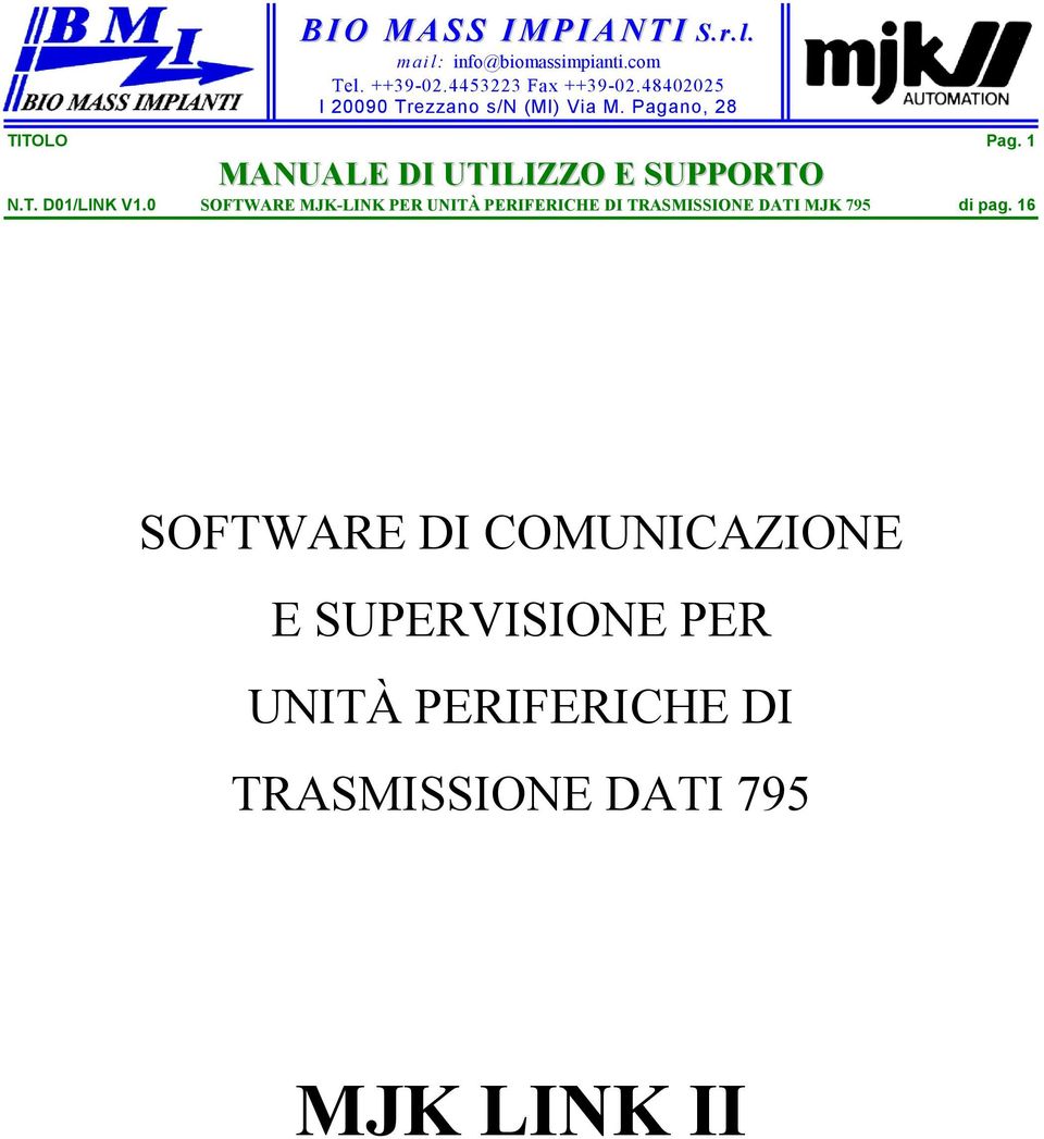 TRASMISSIONE DATI MJK 795 di pag.