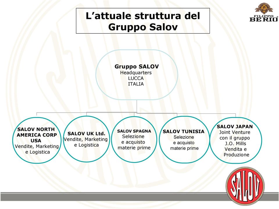 Vendite, Marketing e Logistica SALOV SPAGNA Selezione e acquisto materie prime SALOV