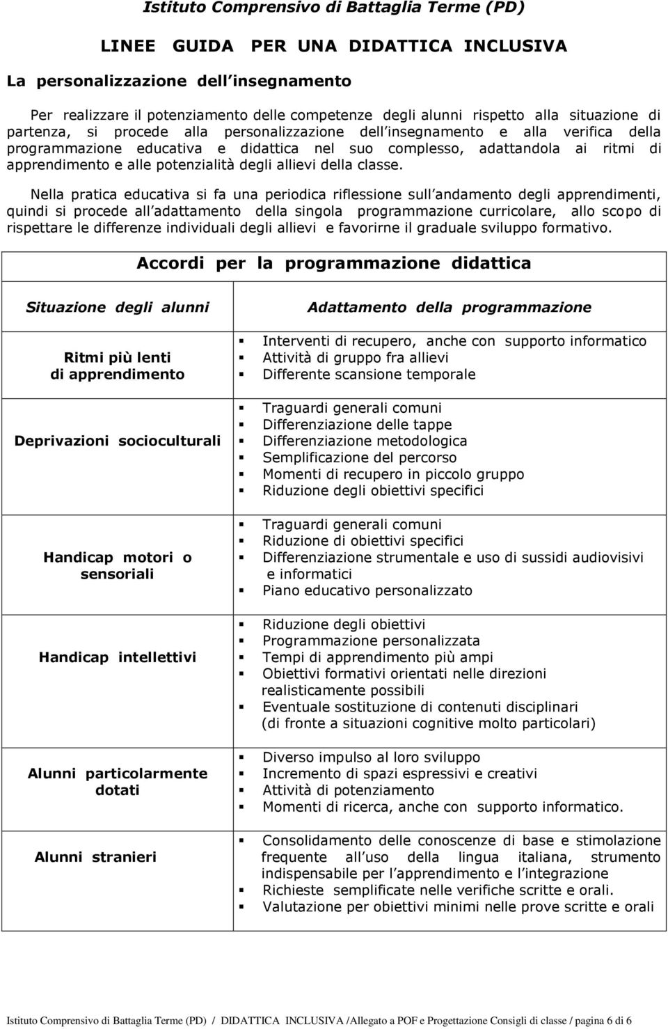 potenzialità degli allievi della classe.