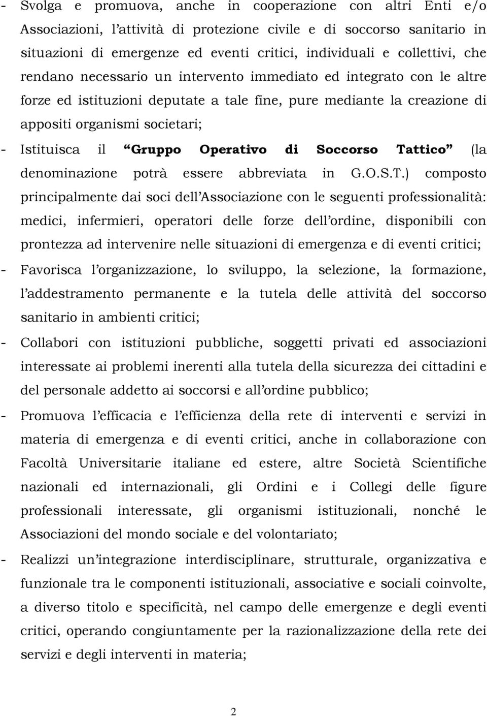 Istituisca il Gruppo Operativo di Soccorso Ta