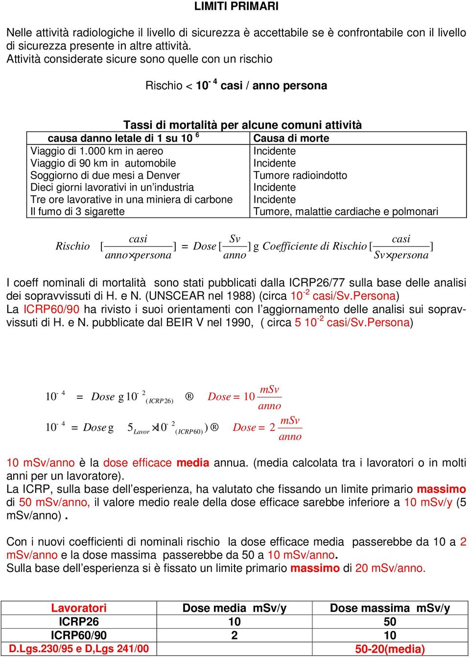 000 km in aereo Incidente Viaggio di 90 km in automobile Incidente Soggiorno di due mesi a Denver Tumore radioindotto Dieci giorni lavorativi in un industria Incidente Tre ore lavorative in una