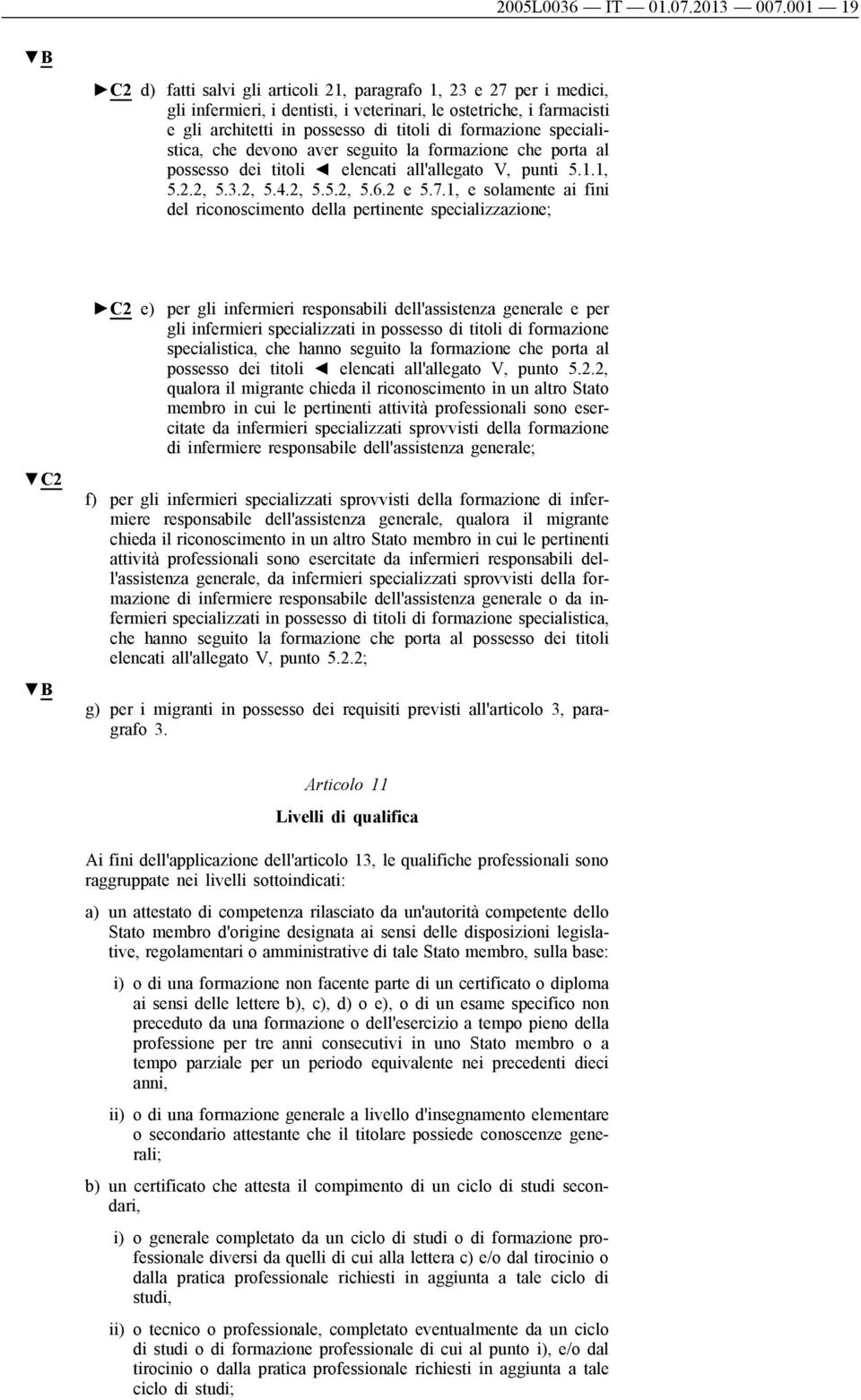 specialistica, che devono aver seguito la formazione che porta al possesso dei titoli elencati all'allegato V, punti 5.1.1, 5.2.2, 5.3.2, 5.4.2, 5.5.2, 5.6.2 e 5.7.