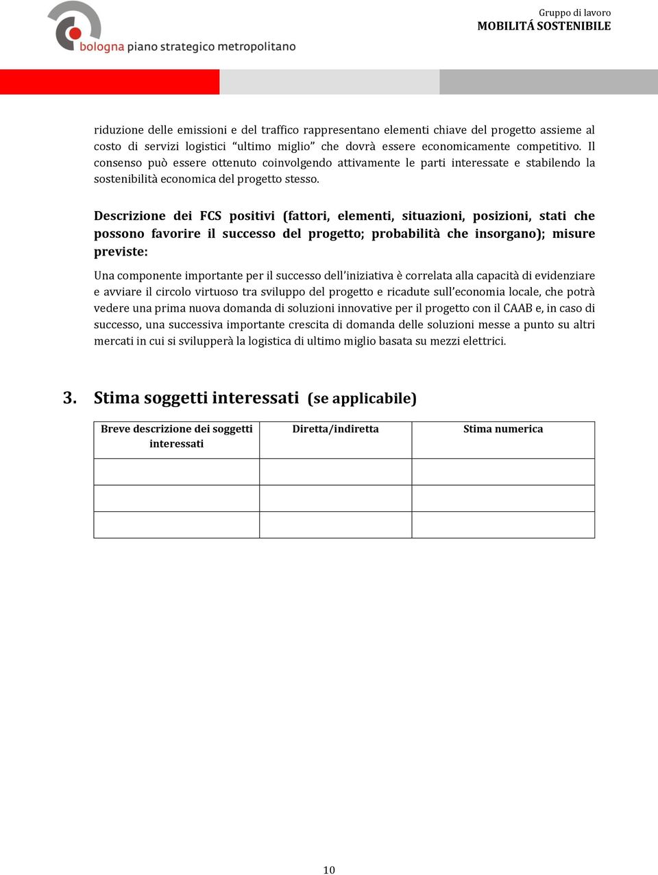 Descrizione dei FCS positivi (fattori, elementi, situazioni, posizioni, stati che possono favorire il successo del progetto; probabilità che insorgano); misure previste: Una componente importante per