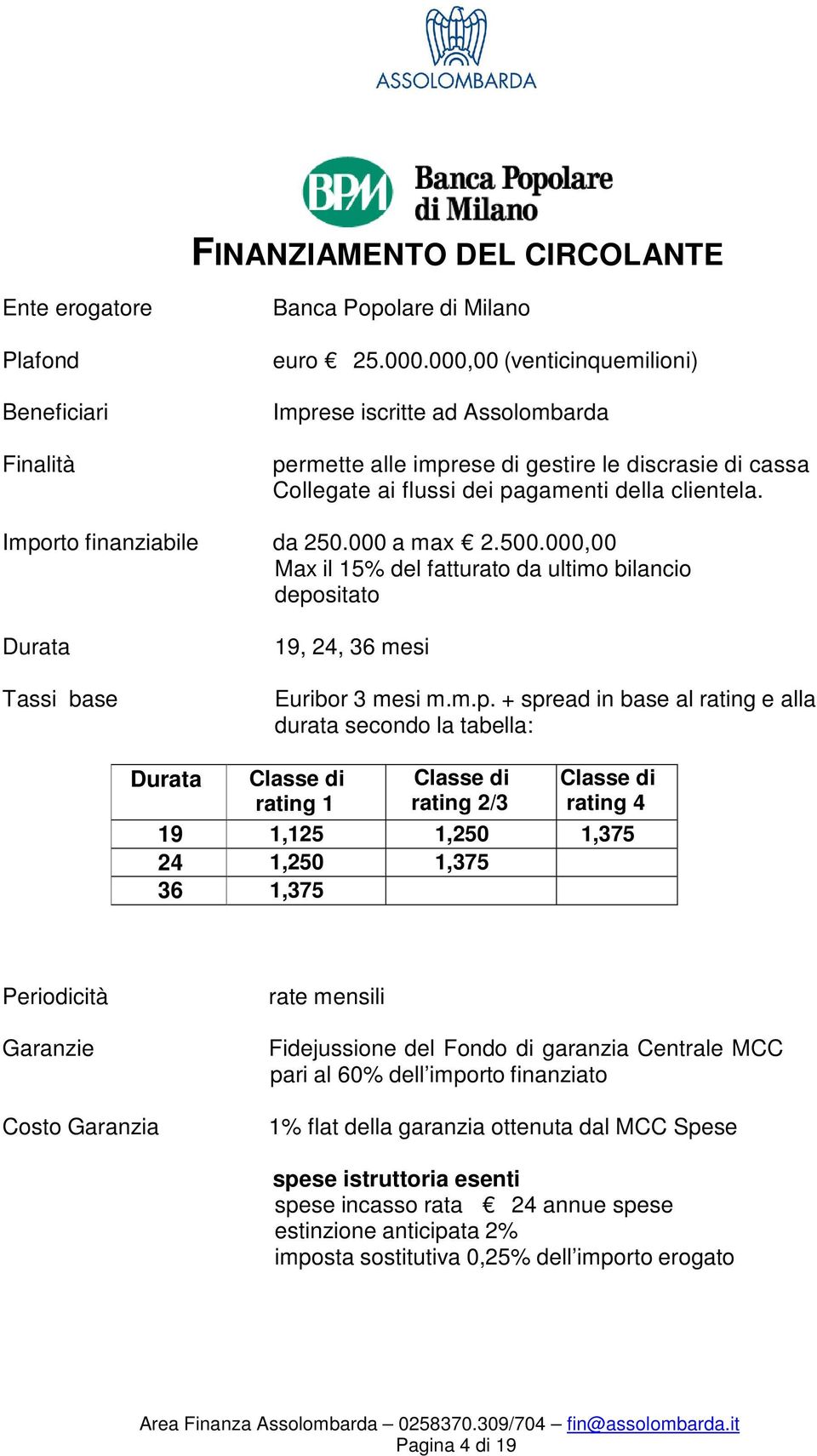 000 a max 2.500.000,00 Max il 15% del fatturato da ultimo bilancio depo