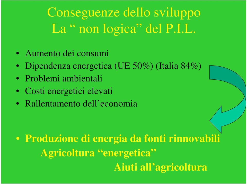 Aumento dei consumi Dipendenza energetica (UE 50%) (Italia 84%)