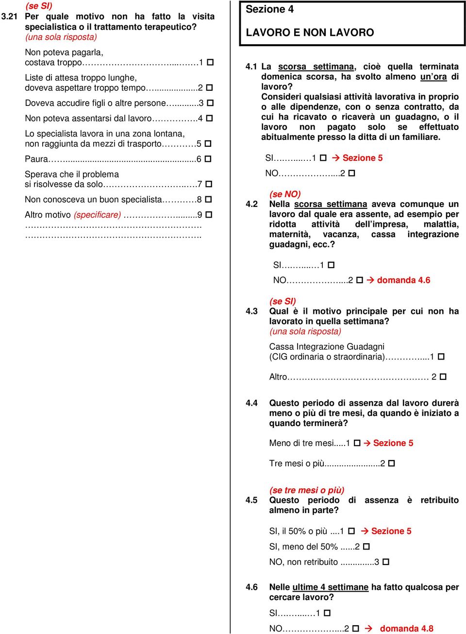 4 Lo specialista lavora in una zona lontana, non raggiunta da mezzi di trasporto 5 Paura...6 Sperava che il problema si risolvesse da solo.