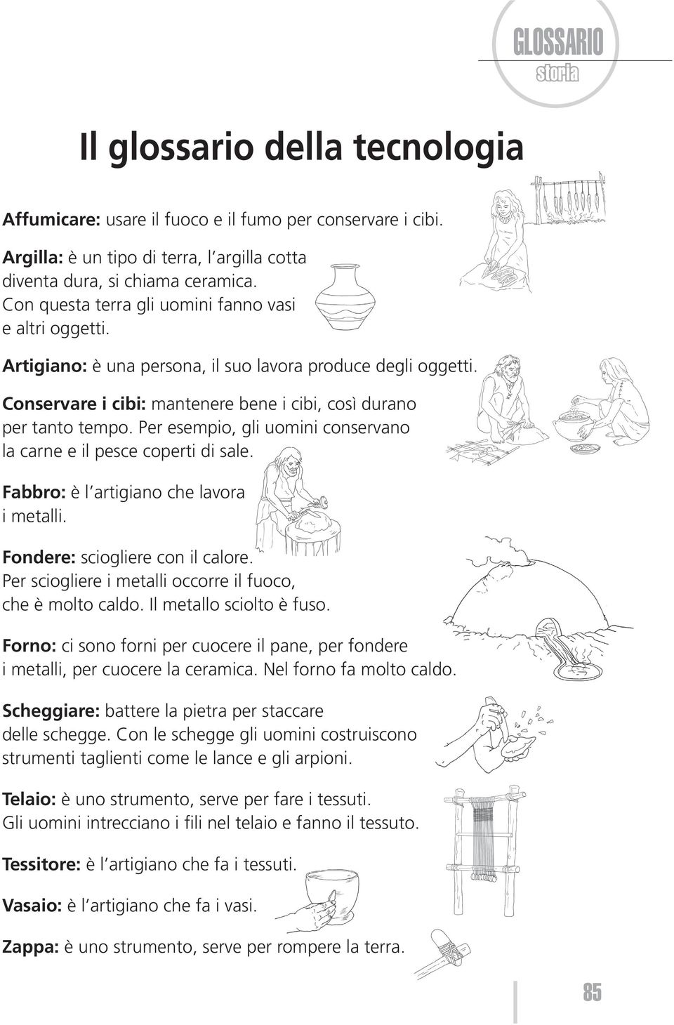 Per esempio, gli uomini conservano la carne e il pesce coperti di sale. Fabbro: è l artigiano che lavora i metalli. Fondere: sciogliere con il calore.