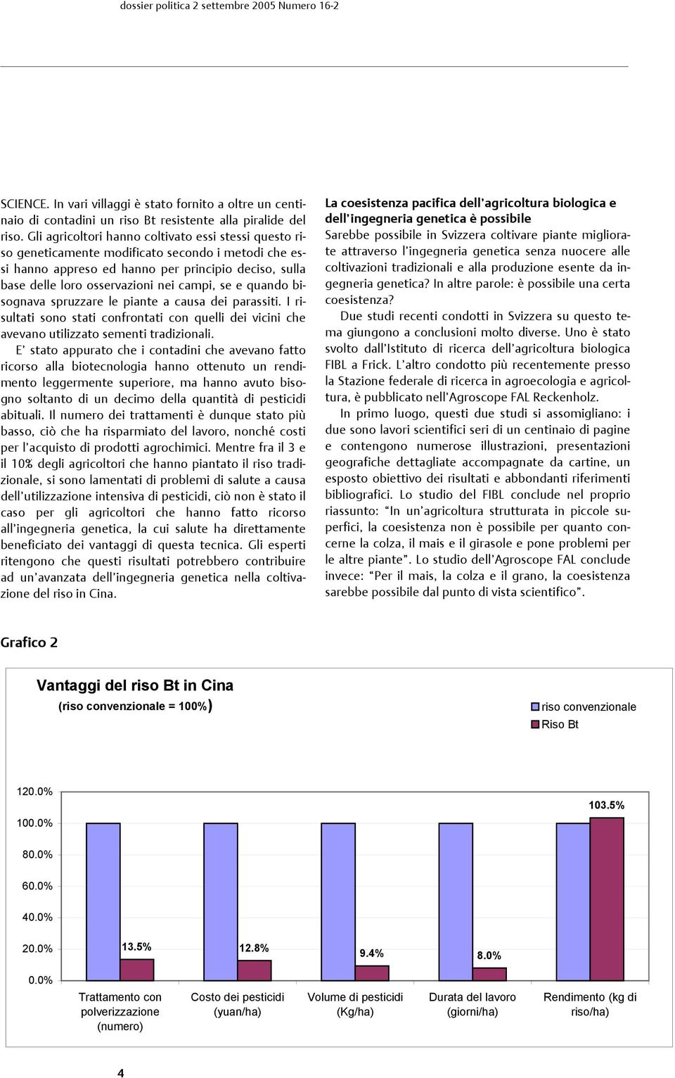 se e quando bisognava spruzzare le piante a causa dei parassiti. I risultati sono stati confrontati con quelli dei vicini che avevano utilizzato sementi tradizionali.