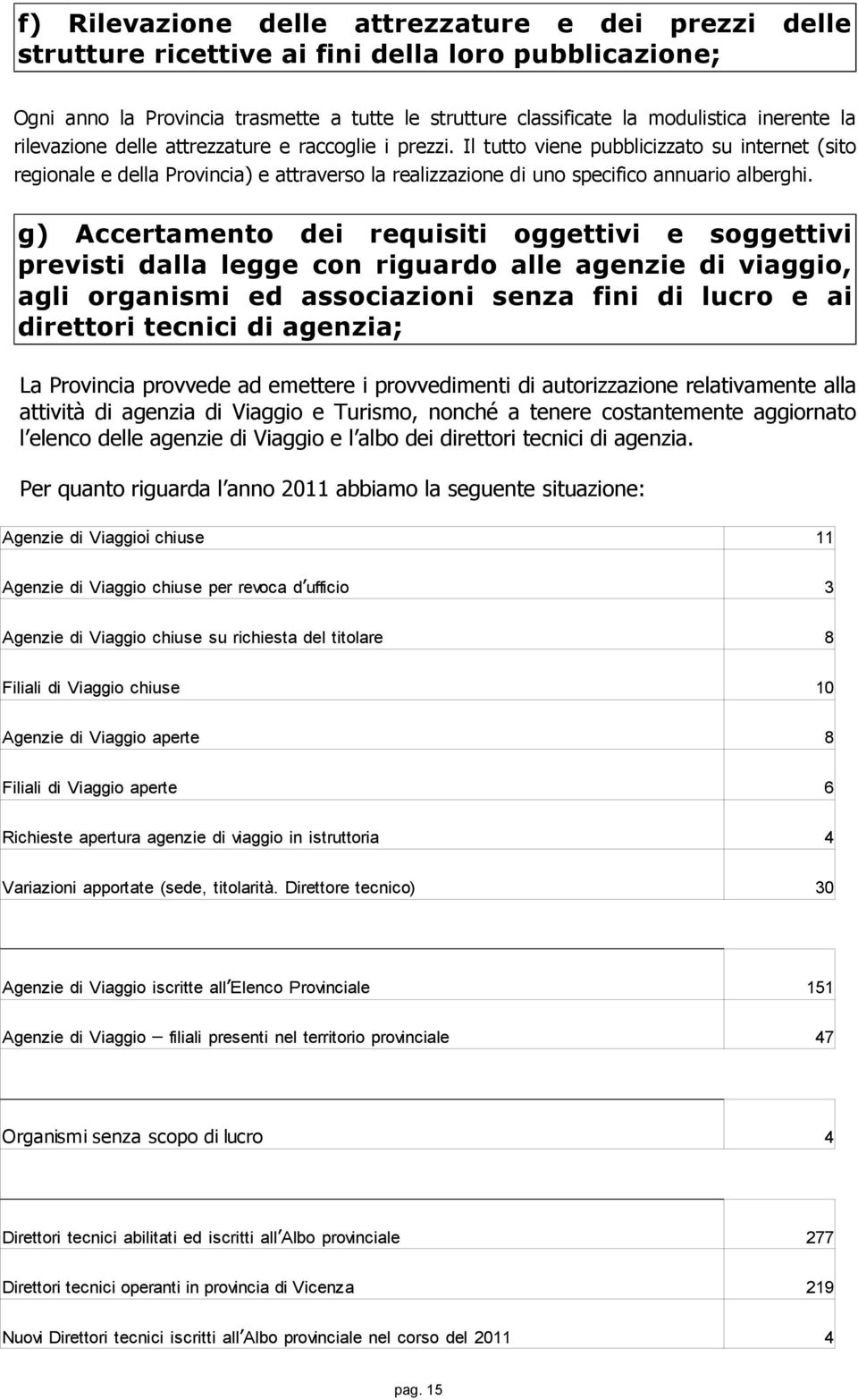 g) Accertamento dei requisiti oggettivi e soggettivi previsti dalla legge con riguardo alle agenzie di viaggio, agli organismi ed associazioni senza fini di lucro e ai direttori tecnici di agenzia;