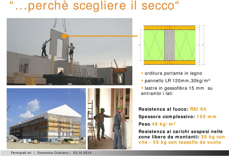 fuoco: REI 60 Spessore complessivo: 150 mm Peso 48 kg/m 2 Resistenza ai