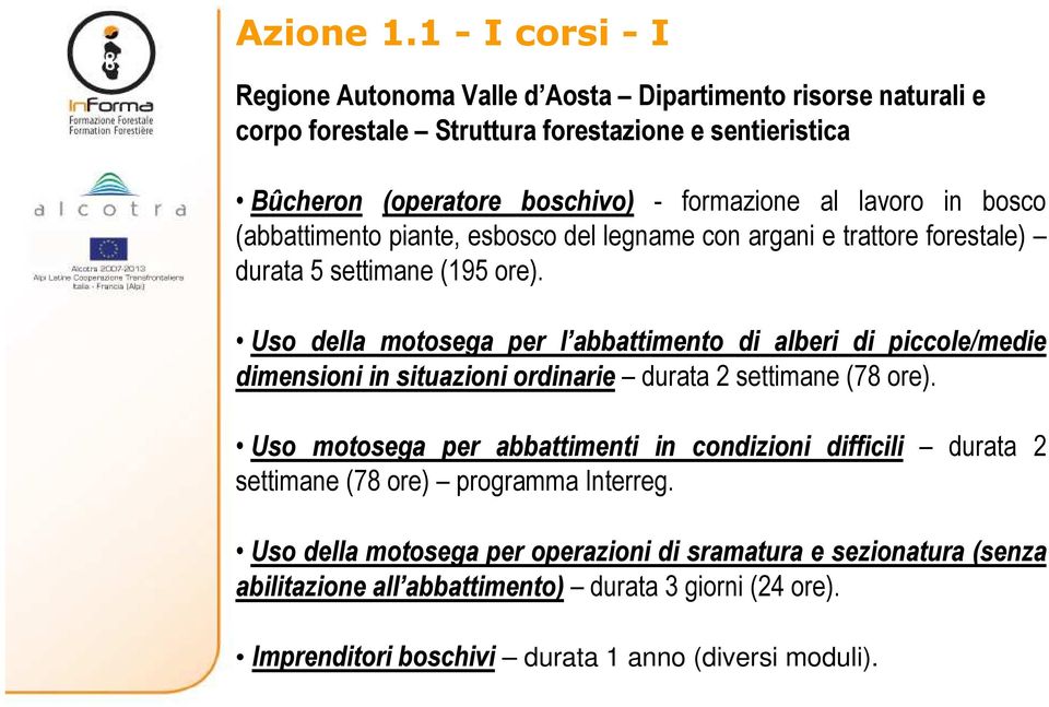 lavoro in bosco (abbattimento piante, esbosco del legname con argani e trattore forestale) durata 5 settimane (195 ore).