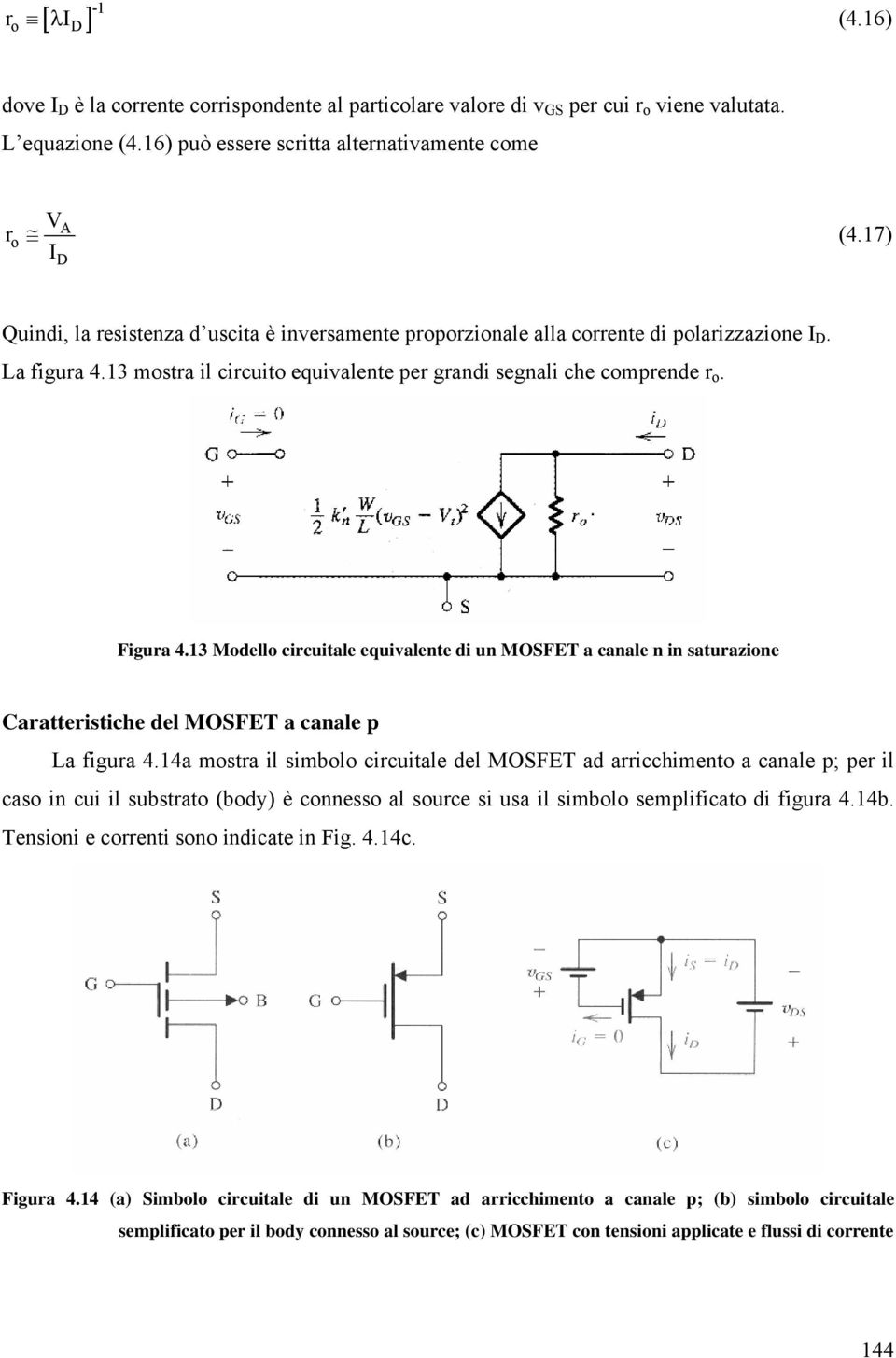 13 Modello circuitale equivalente di un MOSFET a canale n in saturazione Caratteristiche del MOSFET a canale p La figura 4.