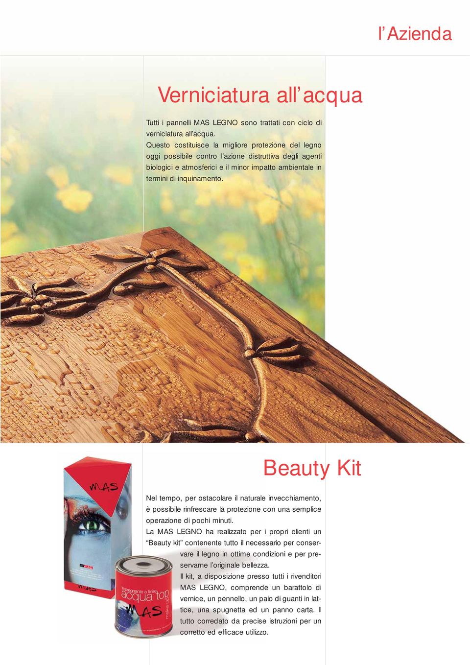 Beauty Kit Nel tempo, per ostacolare il naturale invecchiamento, è possibile rinfrescare la protezione con una semplice operazione di pochi minuti.