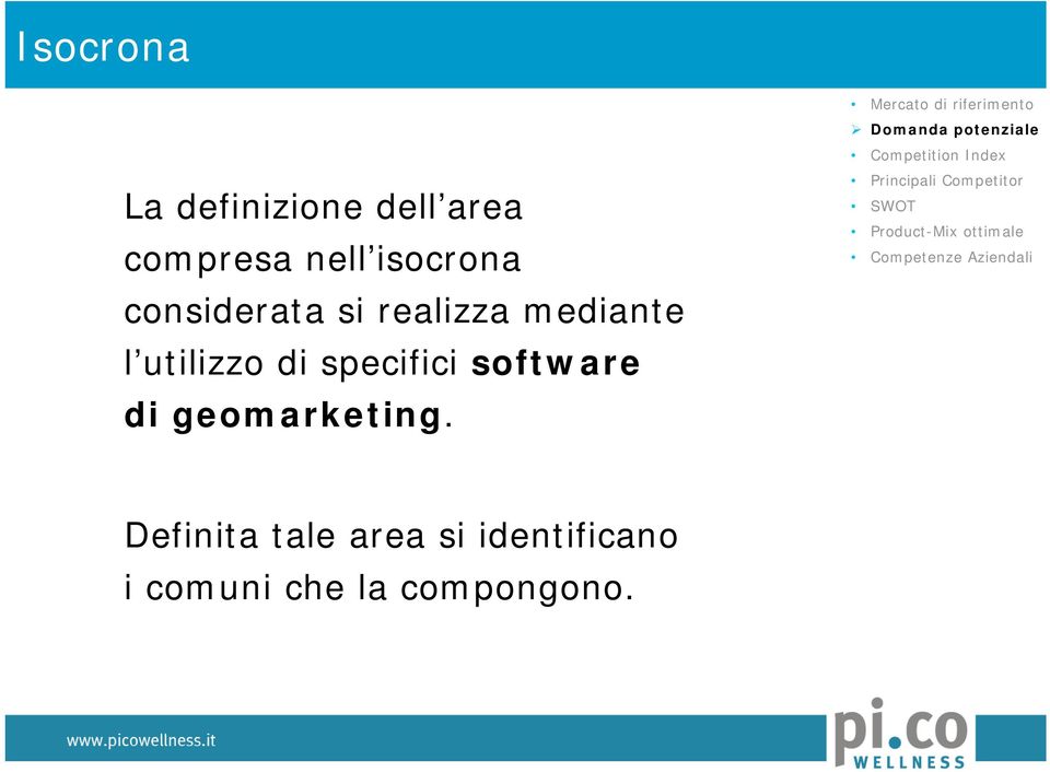 Mercato di riferimento Domanda potenziale Competition Index Principali Competitor