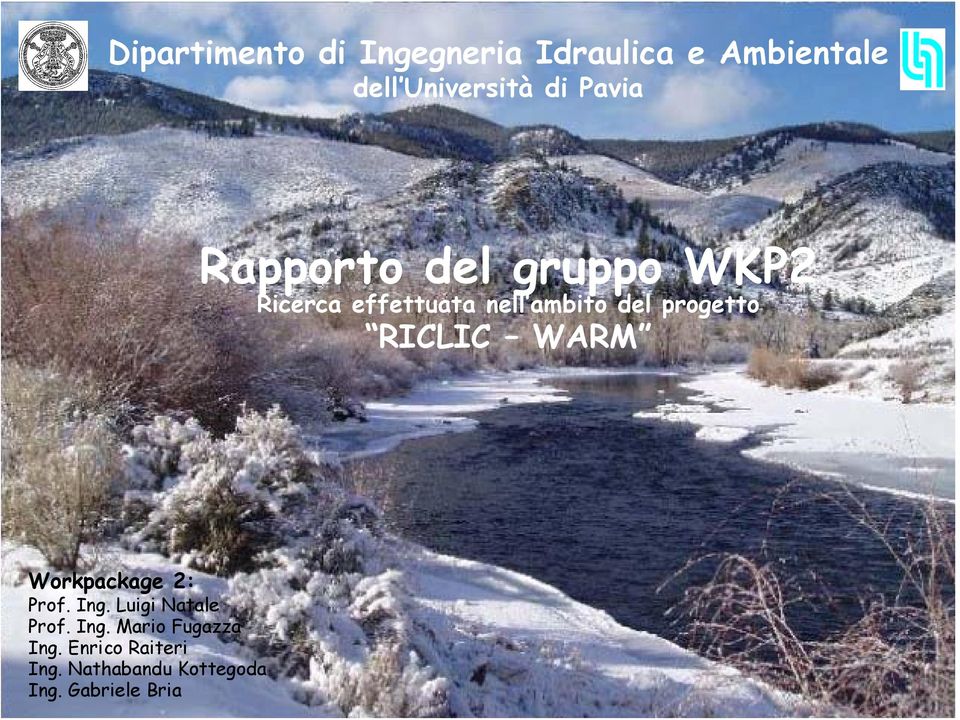 progetto RICLIC WARM Workpackage 2: Prof.Ing.Luigi Natale Prof.Ing.Mario Fugazza Ing.