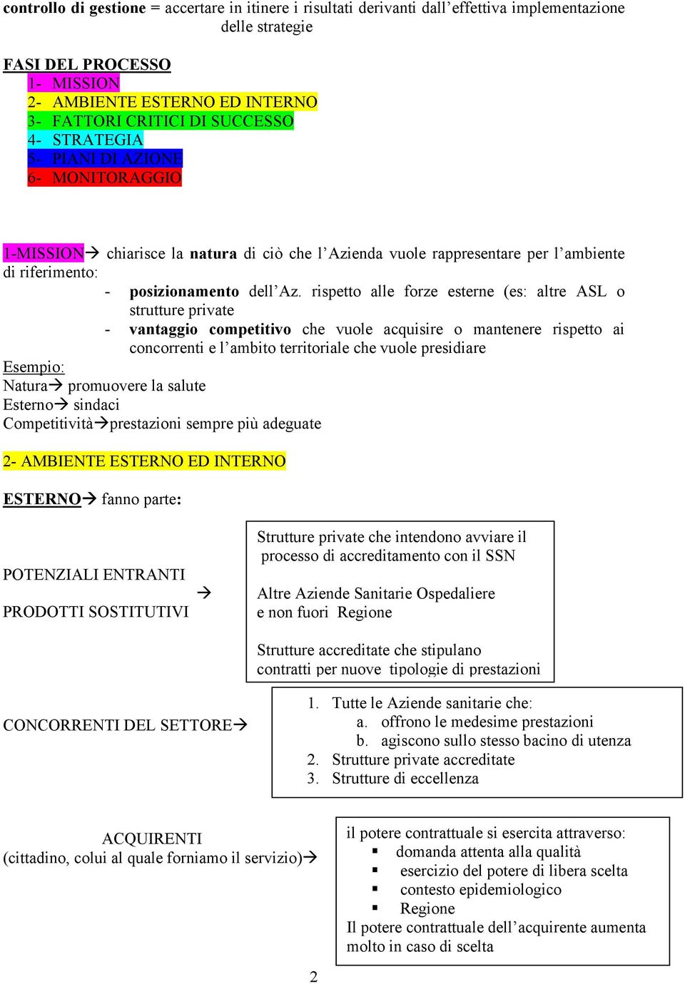 rispetto alle forze esterne (es: altre ASL o strutture private - vantaggio competitivo che vuole acquisire o mantenere rispetto ai concorrenti e l ambito territoriale che vuole presidiare Esempio: