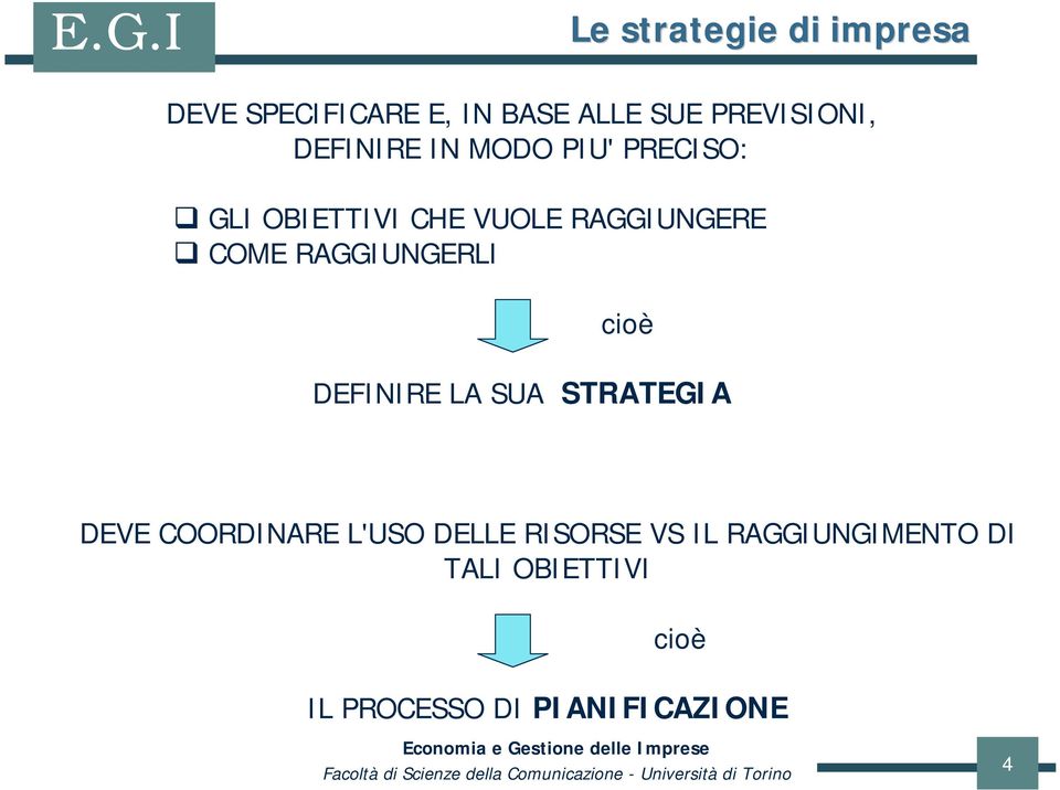 cioè DEFINIRE LA SUA STRATEGIA DEVE COORDINARE L'USO DELLE RISORSE