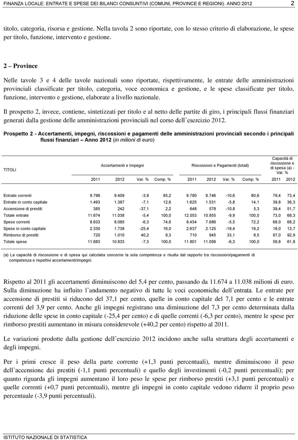 2 Province Nelle tavole 3 e 4 delle tavole nazionali sono riportate, rispettivamente, le entrate delle amministrazioni provinciali classificate per titolo, categoria, voce economica e gestione, e le